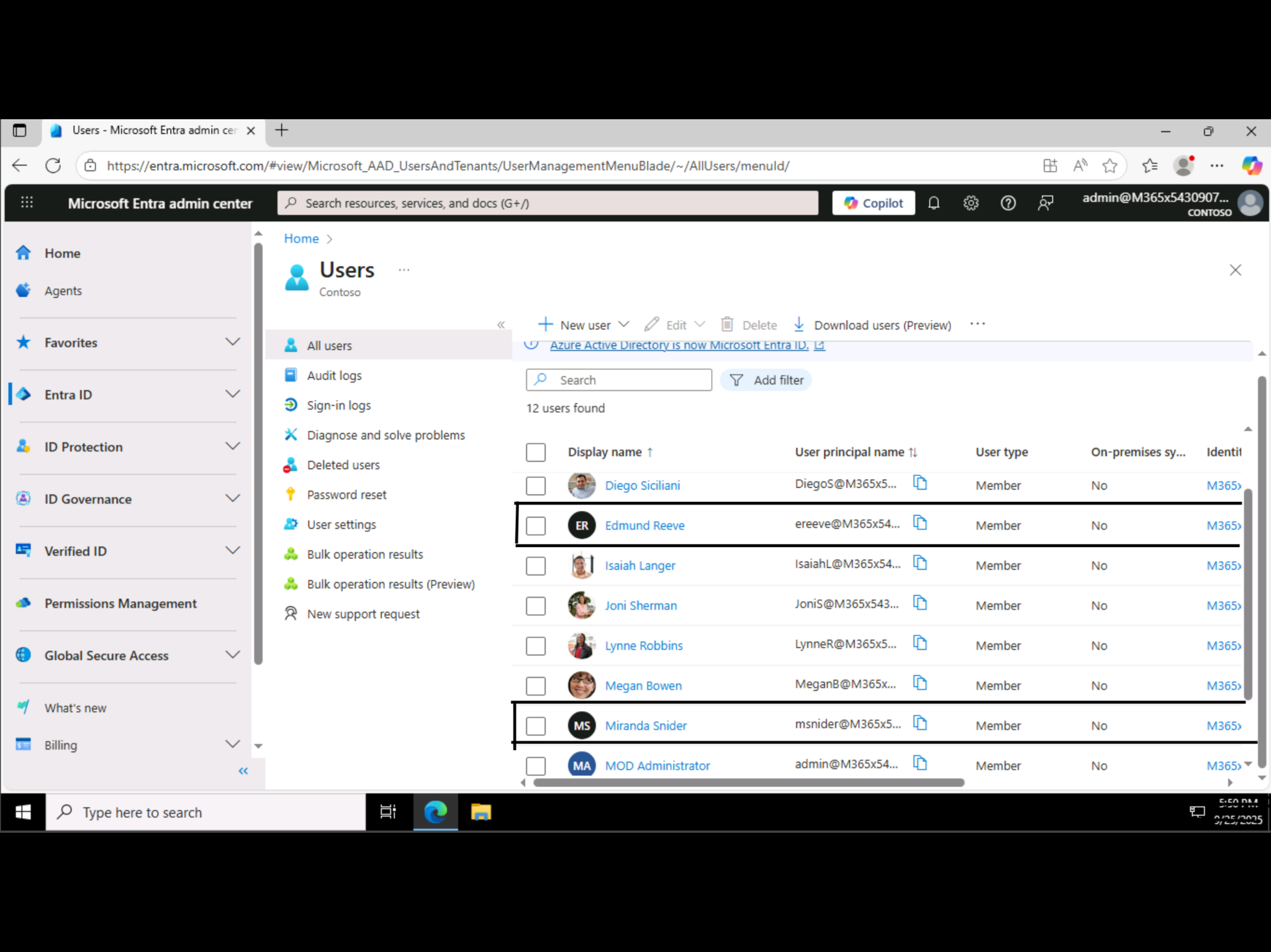 Entra ID users provisioned