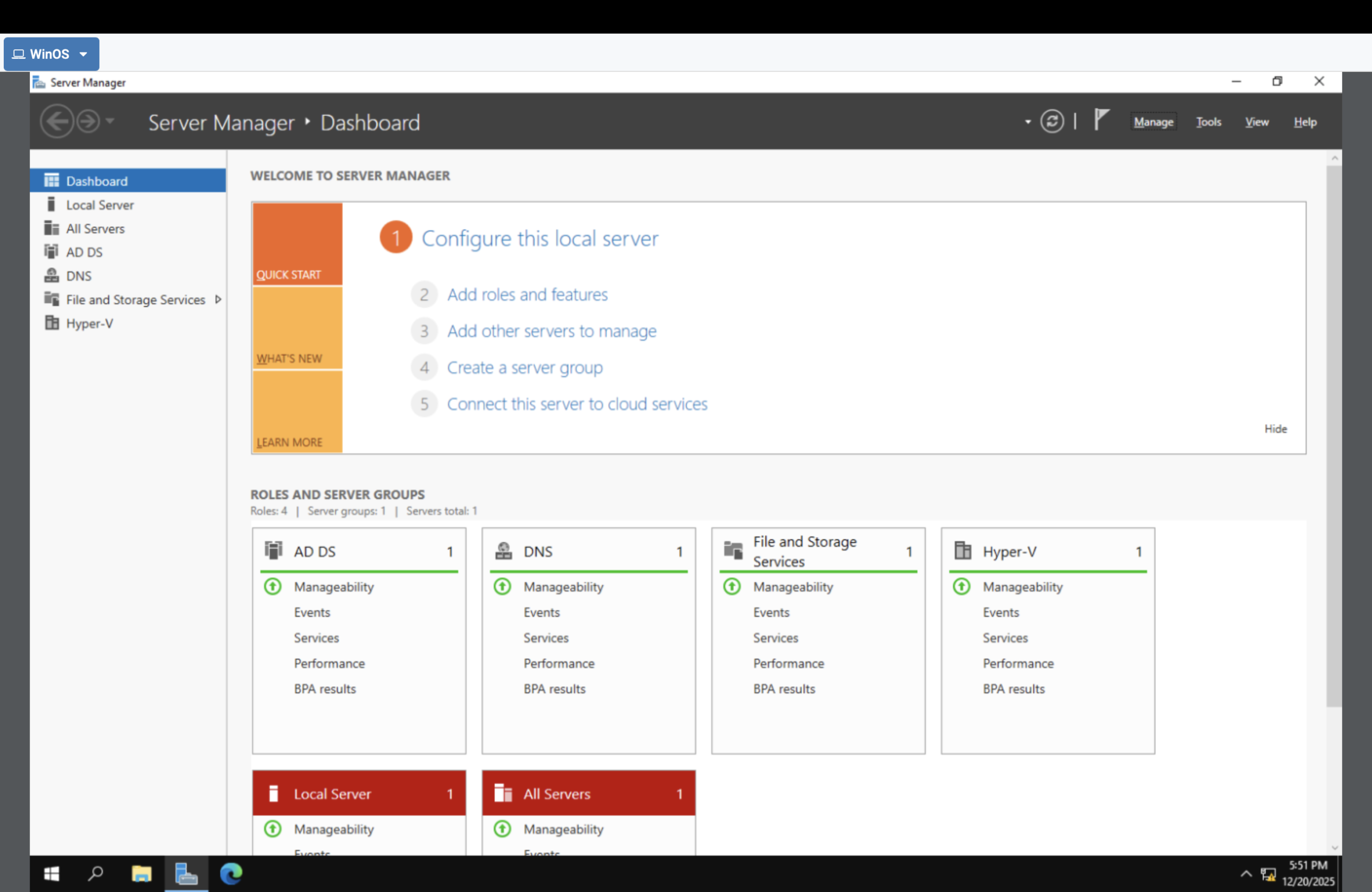 Server Manager dashboard