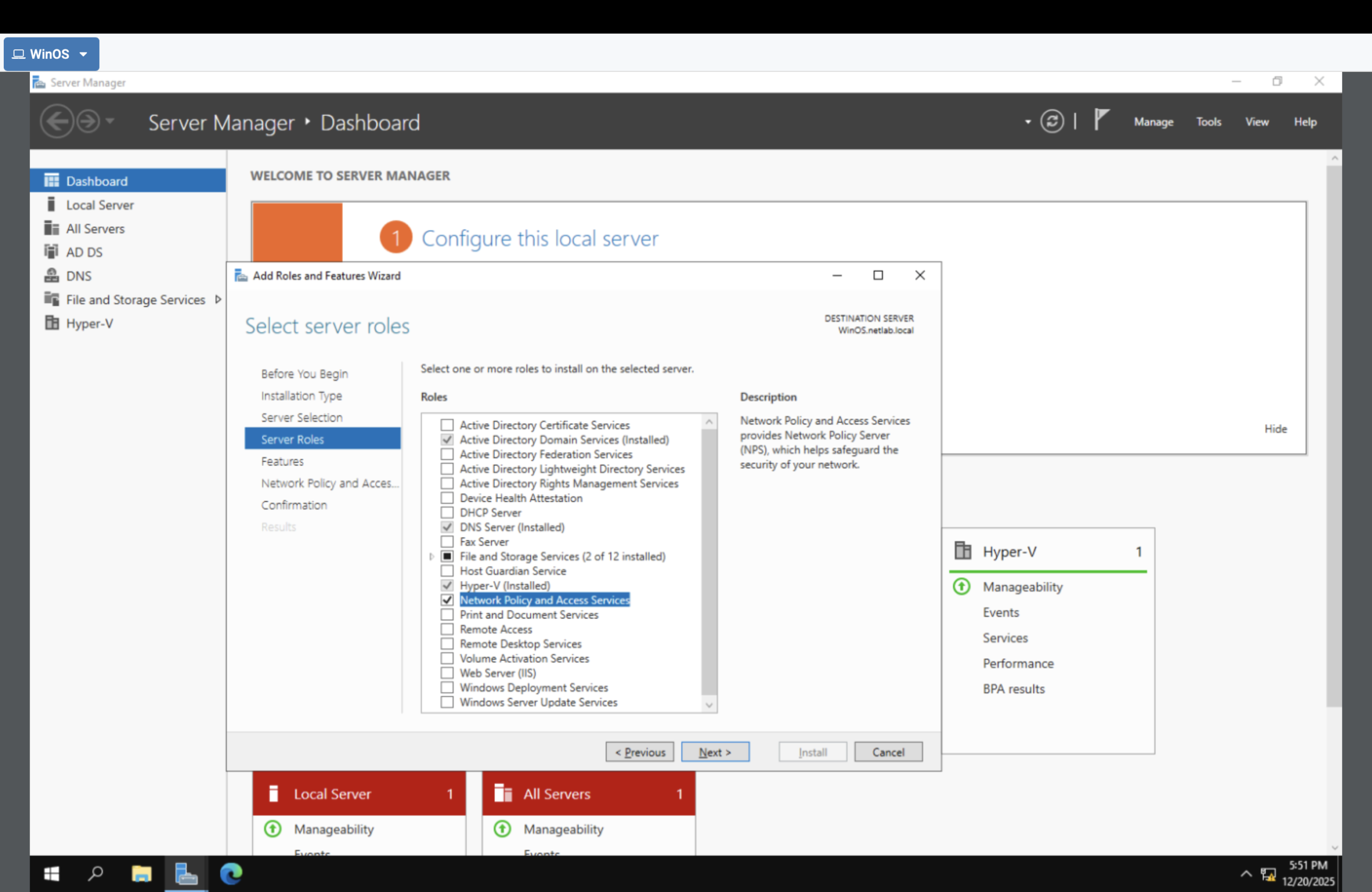 Network Policy and Access Services selected