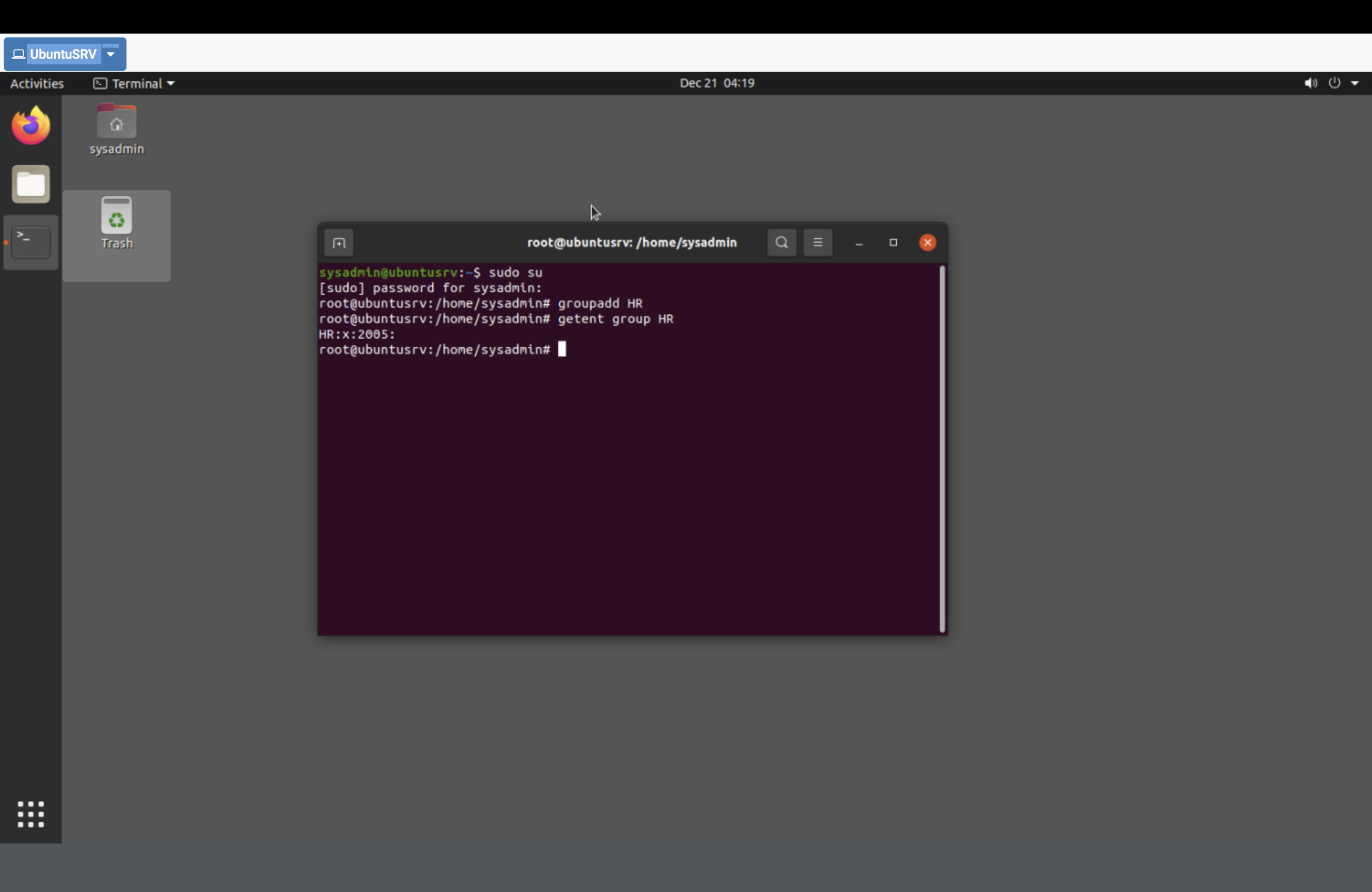 Created HR group and verified it exists