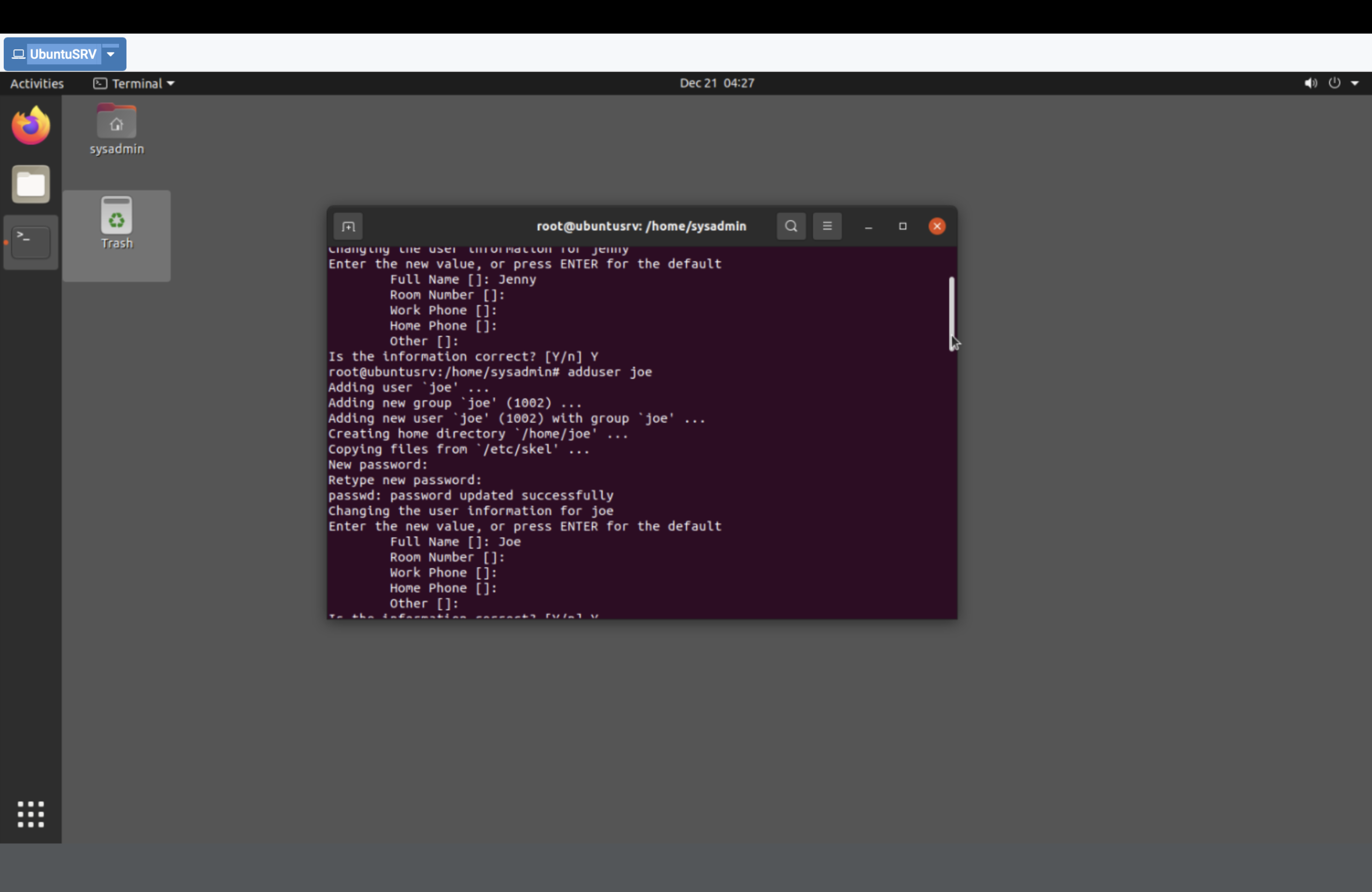 Created users and added them to HR group