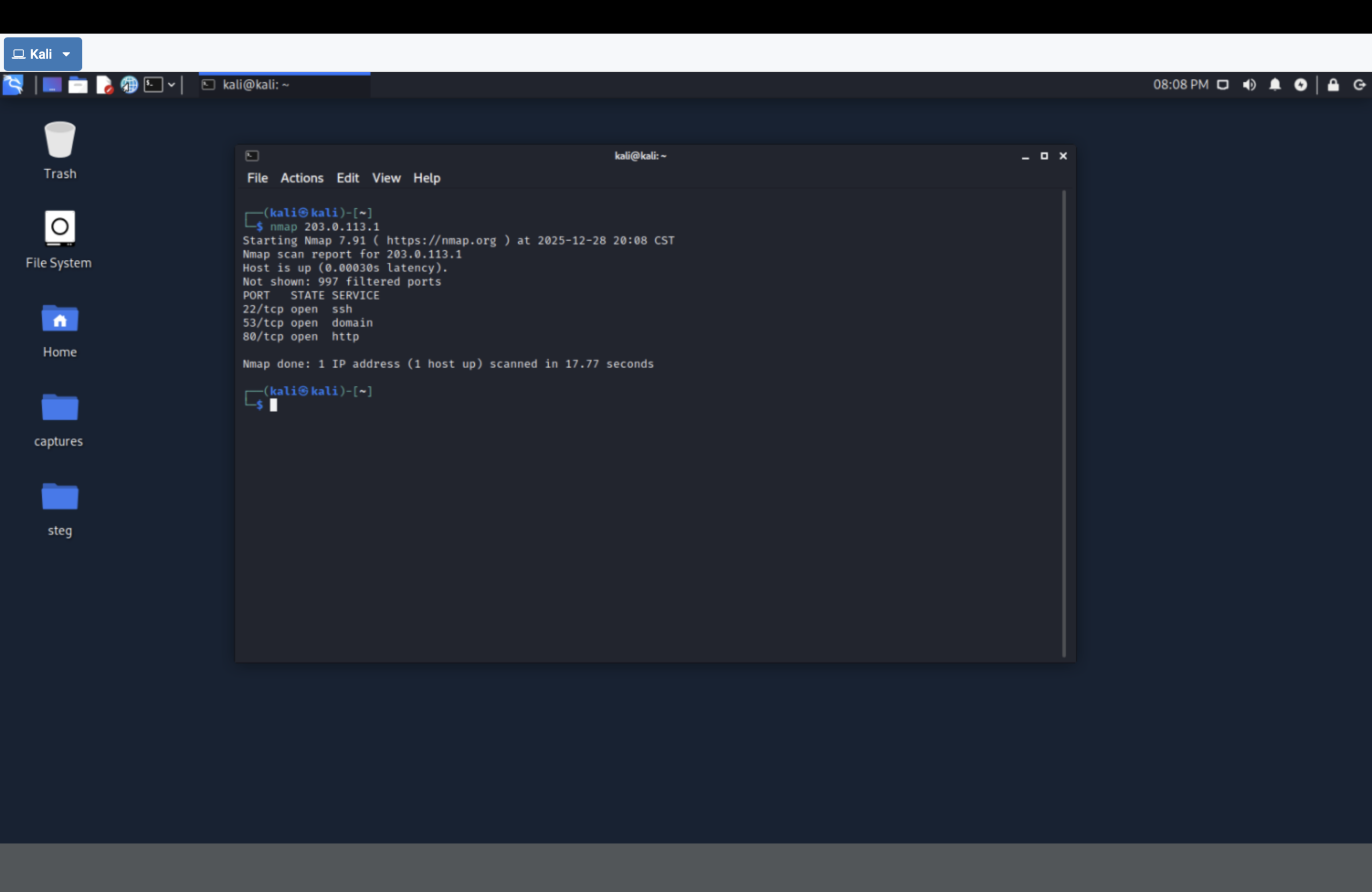 Nmap scan after NAT showing SSH open