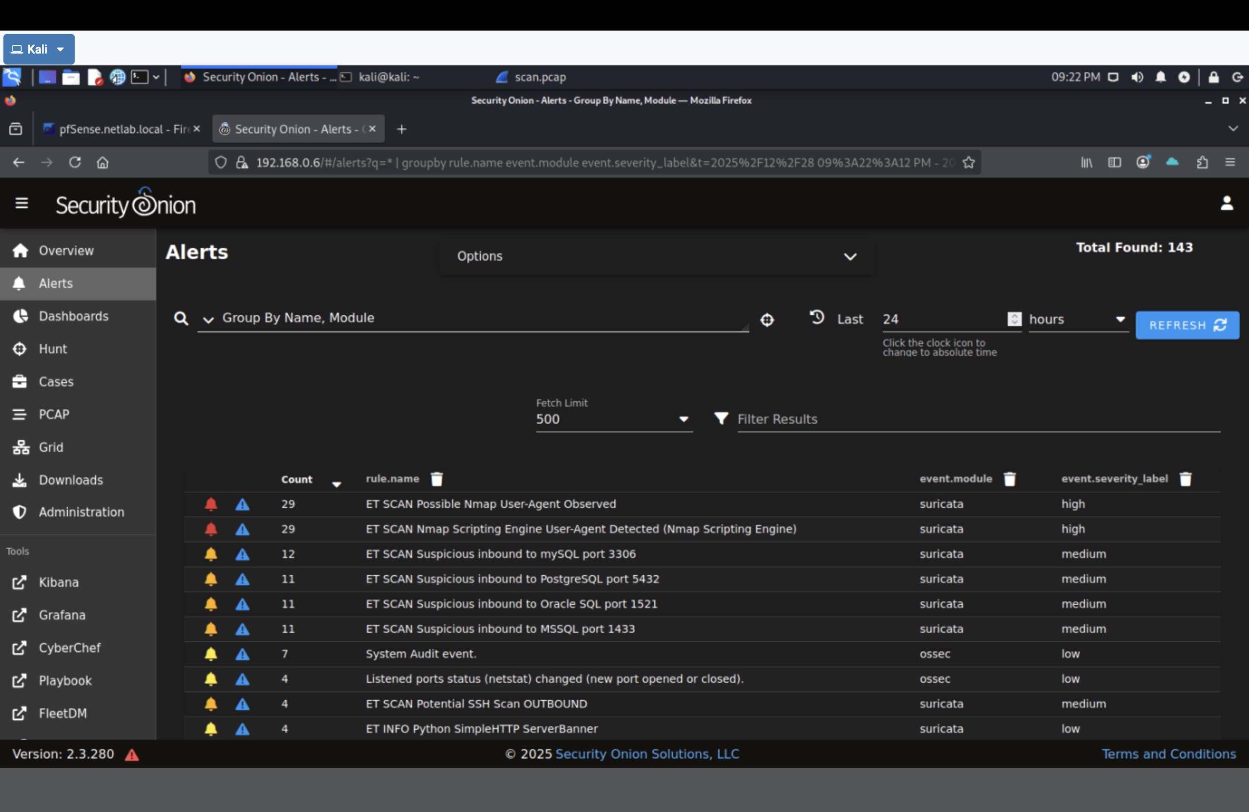 Security Onion alerts dashboard