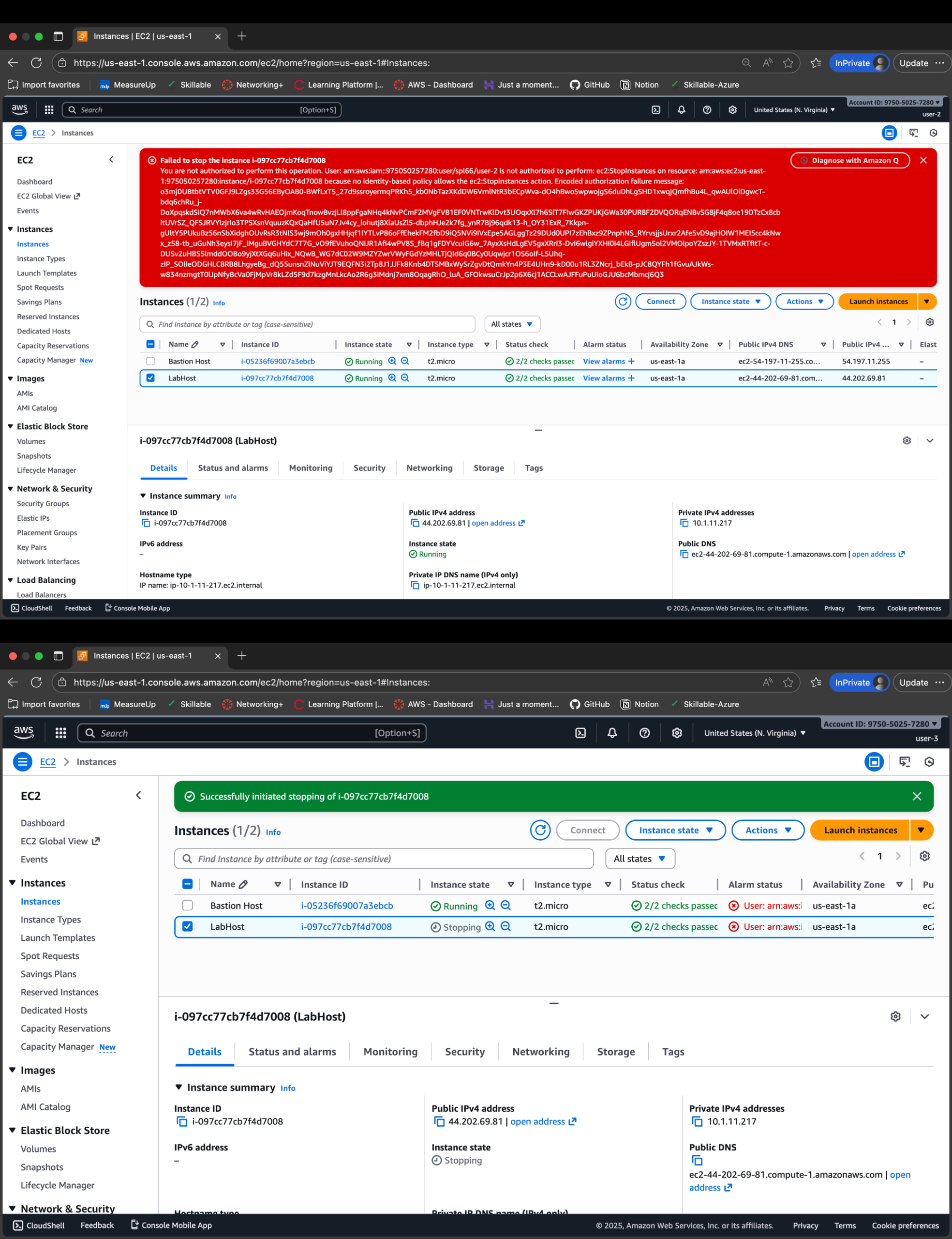 EC2 permission tests as user-2 and user-3